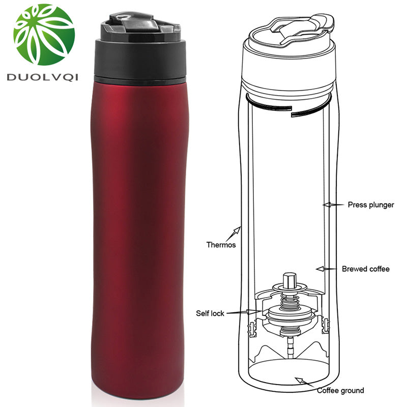 Duolvqi Portable French Press Pot Insulation Cold Stainless Steel Filter For Tea and Coffee Creative
