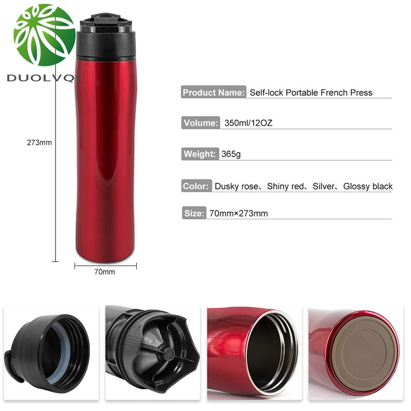 Duolvqi Portable French Press Pot Insulation Cold Stainless Steel Filter For Tea and Coffee Creative