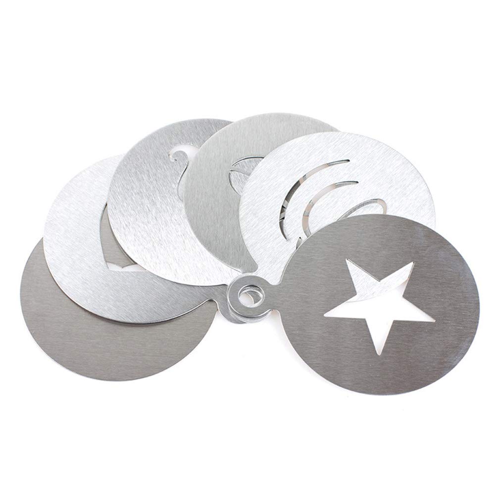 ERMAKOVA 6 Pcs Coffee Decorating Stencils Stainless Steel Coffee Art Stencils Barista Template for