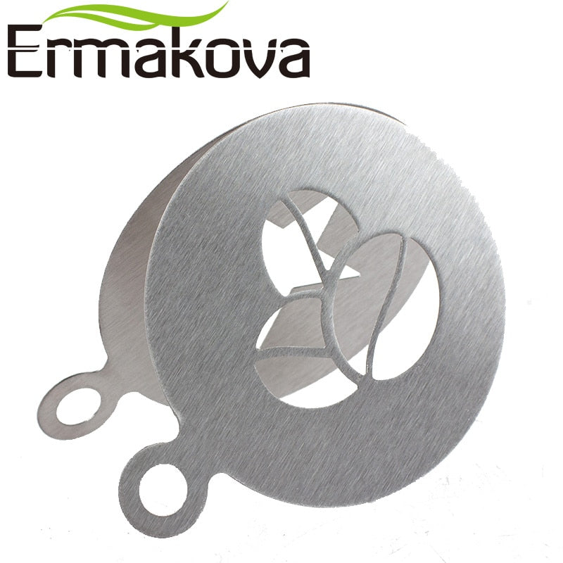 ERMAKOVA 6 Pcs/Set Stainless Steel Coffee Stencil Coffee Maker  Latte Art Mould Template Chocolate