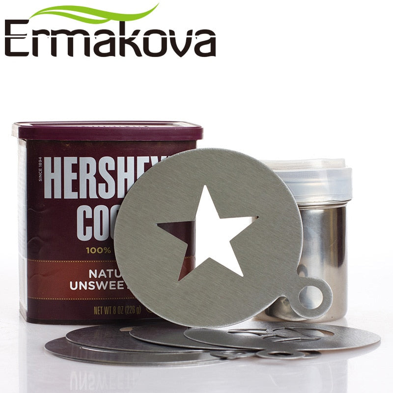 ERMAKOVA 6 Pcs/Set Stainless Steel Coffee Stencil Coffee Maker  Latte Art Mould Template Chocolate