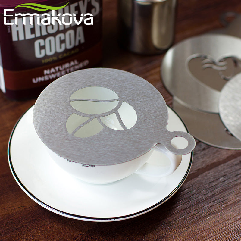 ERMAKOVA 6 Pcs/Set Stainless Steel Coffee Stencil Coffee Maker  Latte Art Mould Template Chocolate