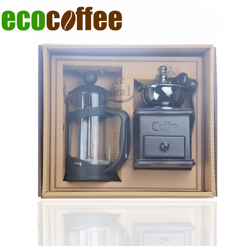 Ecocoffee Coffeeware Set 350ml French Press Manual Coffee Grinder DIY Household Coffeeware Gift