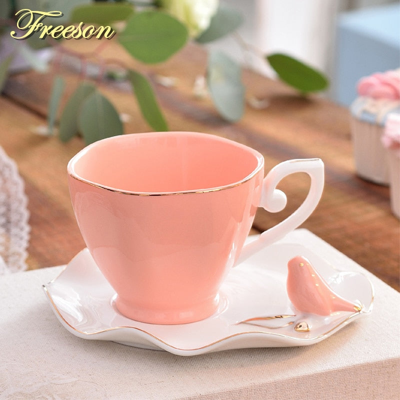 Elegant Butterfly Bird Bone China Coffee Cup Saucer Spoon Set 220ml British Ceramic Teacup Europe