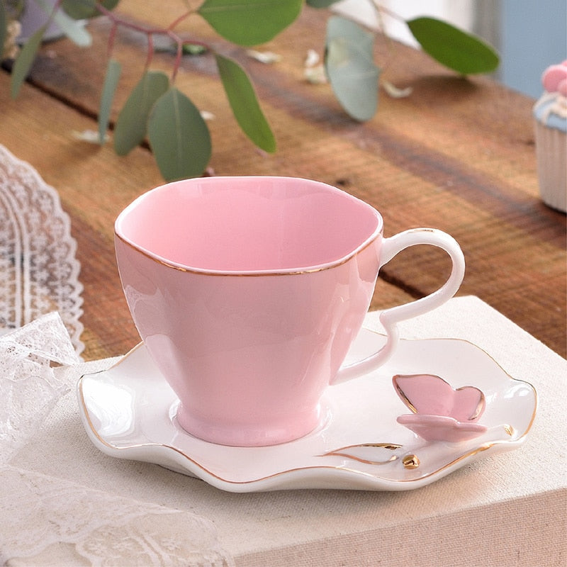 Elegant Butterfly Bird Bone China Coffee Cup Saucer Spoon Set 220ml British Ceramic Teacup Europe