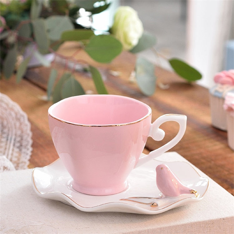 Elegant Butterfly Bird Bone China Coffee Cup Saucer Spoon Set 220ml British Ceramic Teacup Europe