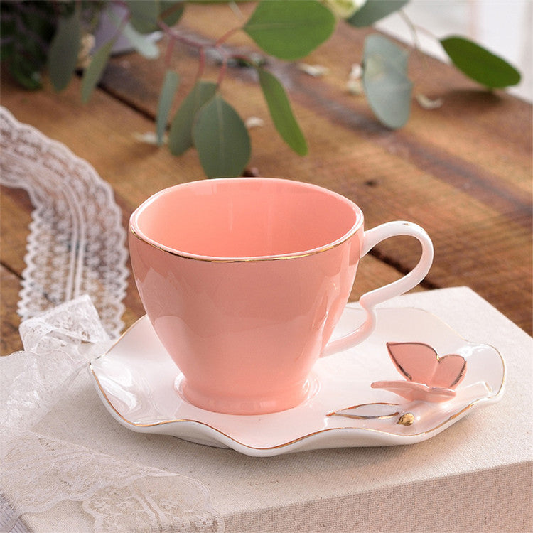 Elegant Butterfly Bird Bone China Coffee Cup Saucer Spoon Set 220ml British Ceramic Teacup Europe