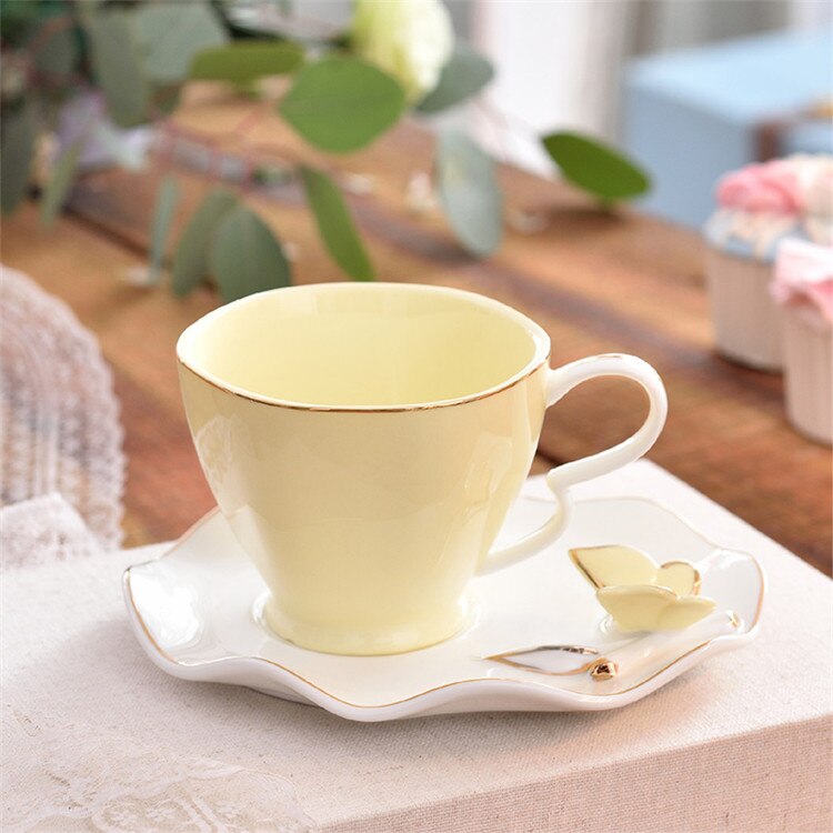 Elegant Butterfly Bird Bone China Coffee Cup Saucer Spoon Set 220ml British Ceramic Teacup Europe