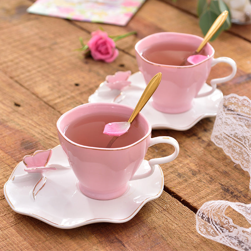 Elegant Butterfly Bird Bone China Coffee Cup Saucer Spoon Set 220ml British Ceramic Teacup Europe