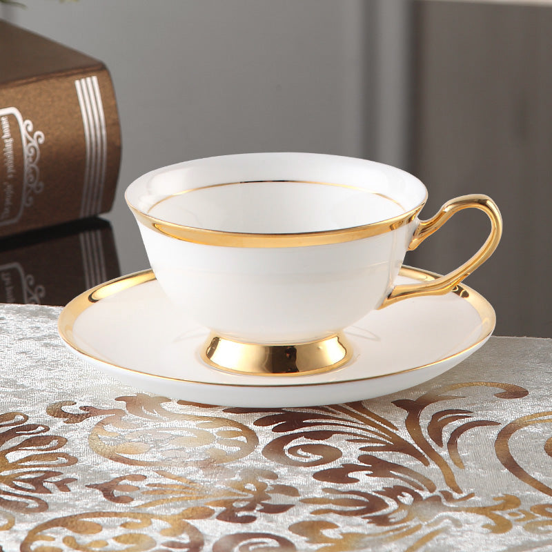 Europe Gold Inlay Bone China Coffee Cup Saucer Spoon Set 200ml British Advanced Porcelain Tea Cup