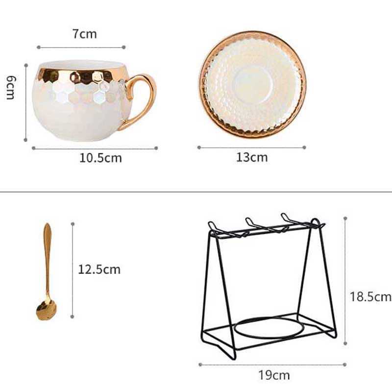 Europe Porcelain Pearl White Cup Set For Coffee Tea Gold Inlay Kitchen Utensils Ceramic Tableware