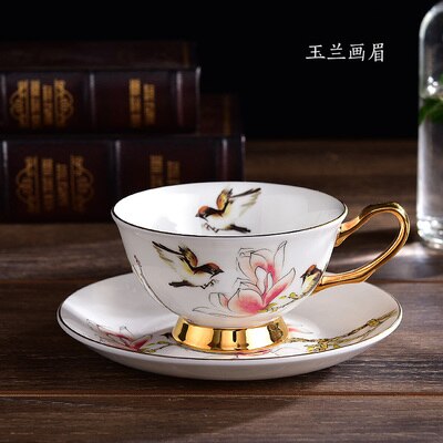 European Beautiful Fashion Bone China Coffee Cup and Saucer Set White Porcelain Teacup Creative
