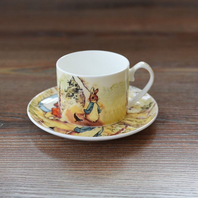 Export Britain Bone China Coffee Cup Saucer Sets England Cartoon Peter Rabbit Red Teacup Milk