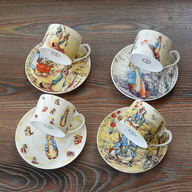 Export Britain Bone China Coffee Cup Saucer Sets England Cartoon Peter Rabbit Red Teacup Milk