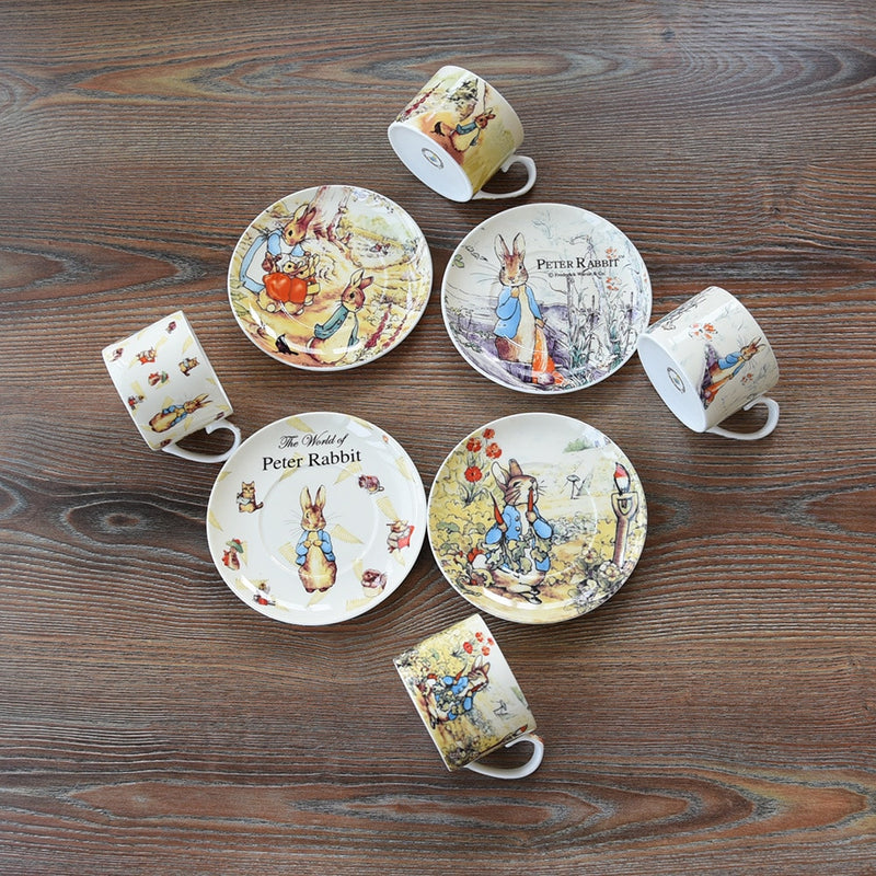 Export Britain Bone China Coffee Cup Saucer Sets England Cartoon Peter Rabbit Red Teacup Milk