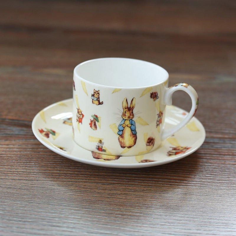 Export Britain Bone China Coffee Cup Saucer Sets England Cartoon Peter Rabbit Red Teacup Milk