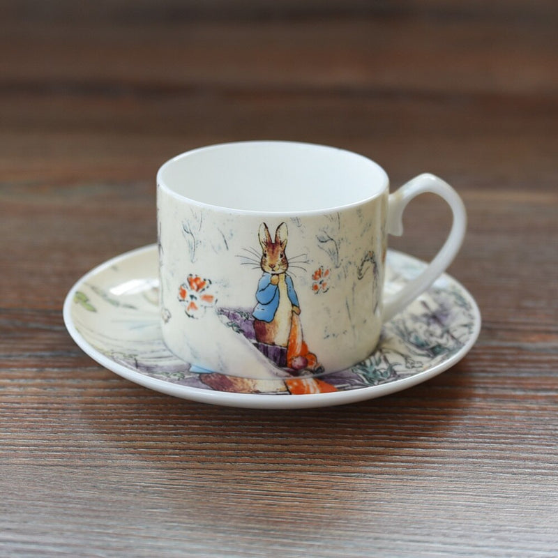 Export Britain Bone China Coffee Cup Saucer Sets England Cartoon Peter Rabbit Red Teacup Milk