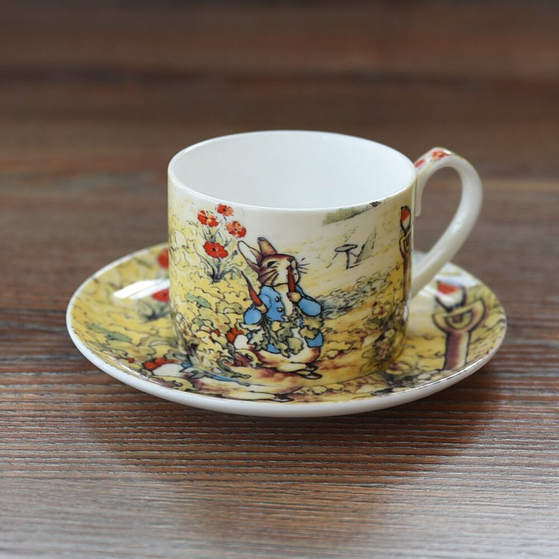 Export Britain Bone China Coffee Cup Saucer Sets England Cartoon Peter Rabbit Red Teacup Milk