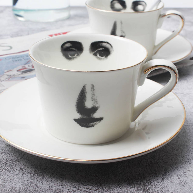 Eye and Nose Coffee Cup and Saucer Set Quality Bone ChinaTazza Afternoon Tea Supply Elegant