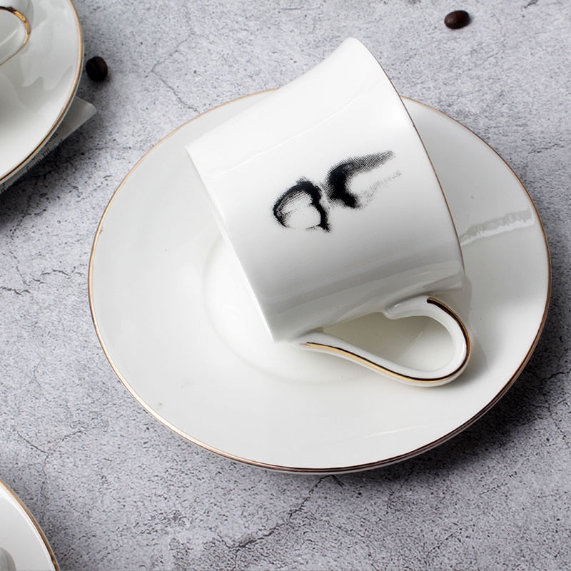Eye and Nose Coffee Cup and Saucer Set Quality Bone ChinaTazza Afternoon Tea Supply Elegant