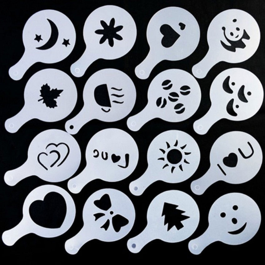 FHEAL 16pcs/set Creative Cappuccino Coffee Barista Stencils Coffee Accessories Tools Printing