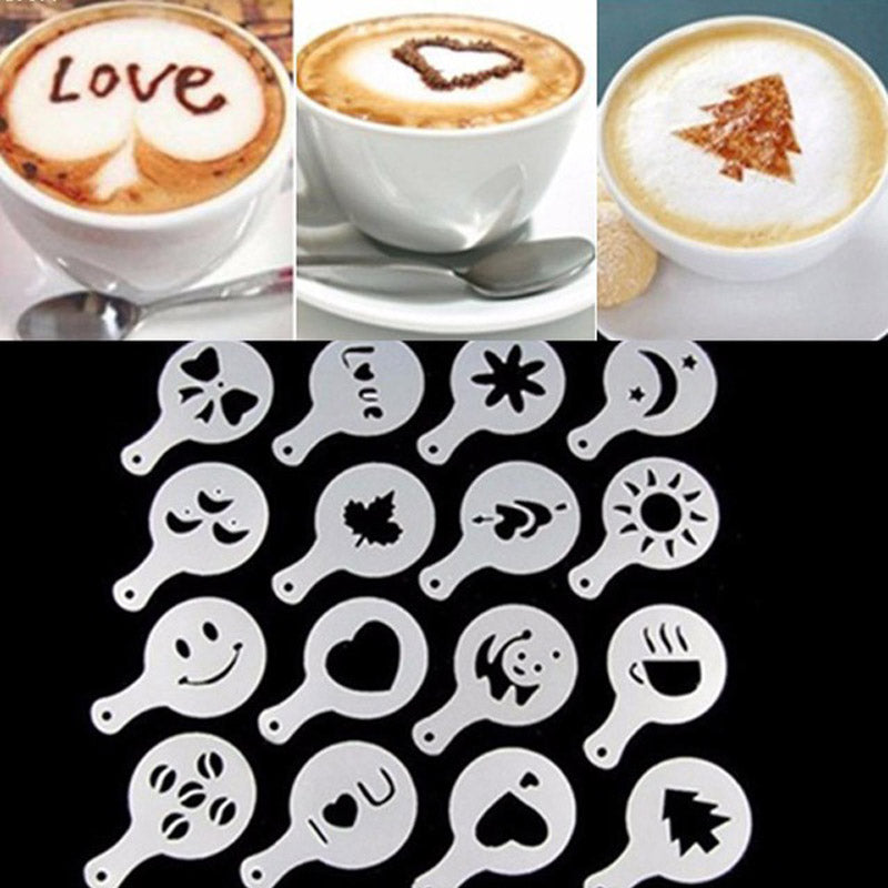 FHEAL 16pcs/set Creative Coffee Pull Flowers Stencils Coffee Cake Spray Tools Printing Templates