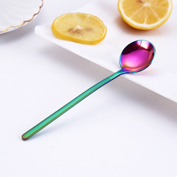 FHEAL 1pc Coffee Scoops Stainless Steel Simple Design Tea Coffee Spoon Coffeeware Fruit Rice Cake