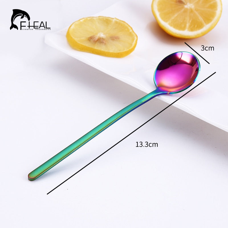 FHEAL 1pc Coffee Scoops Stainless Steel Simple Design Tea Coffee Spoon Coffeeware Fruit Rice Cake