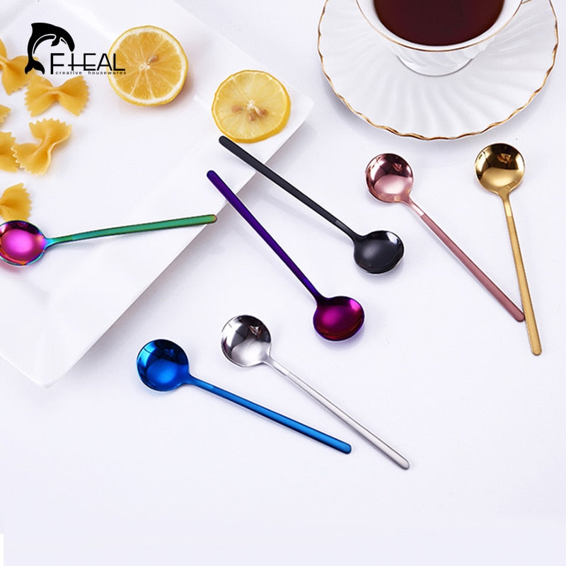 FHEAL 1pc Coffee Scoops Stainless Steel Simple Design Tea Coffee Spoon Coffeeware Fruit Rice Cake