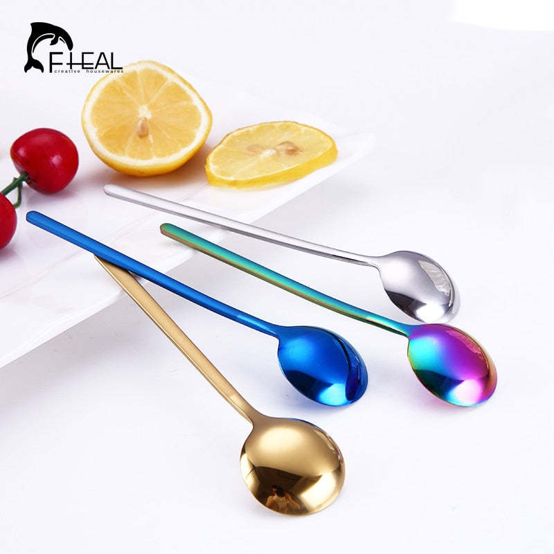 FHEAL 1pc Coffee Scoops Stainless Steel Simple Design Tea Coffee Spoon Coffeeware Fruit Rice Cake
