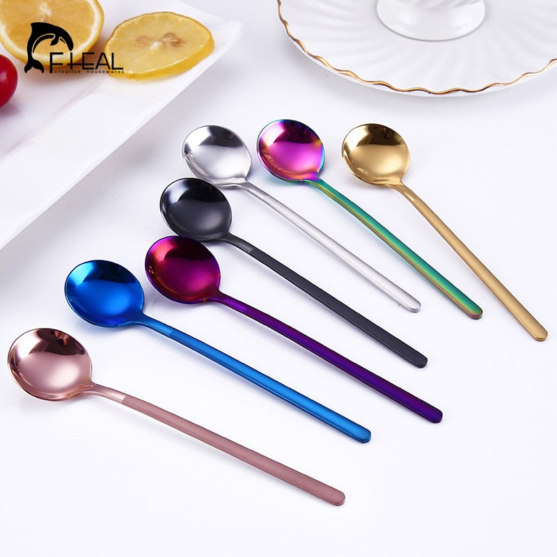 FHEAL 1pc Coffee Scoops Stainless Steel Simple Design Tea Coffee Spoon Coffeeware Fruit Rice Cake