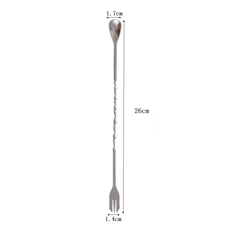 FHEAL 1pc Long Handle Coffee Scoops Stainless Steel With Fork Spiral Handle Cocktail Stirring