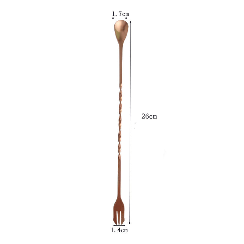 FHEAL 1pc Long Handle Coffee Scoops Stainless Steel With Fork Spiral Handle Cocktail Stirring