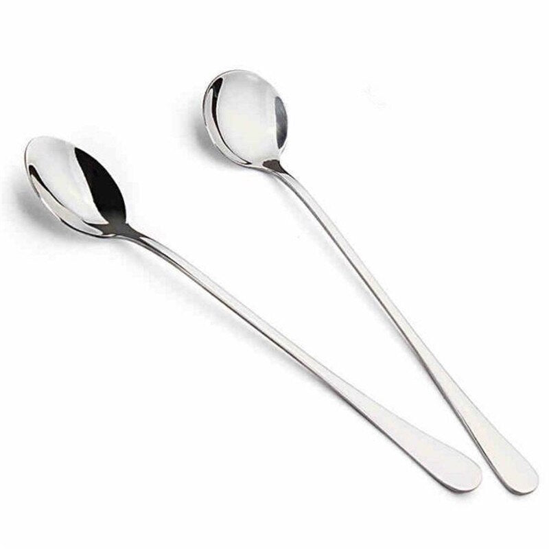 FHEAL High Quality Stainless Steel Long-handled Spoons 2 pcs Flatware for Dessert Coffee Ice Cream