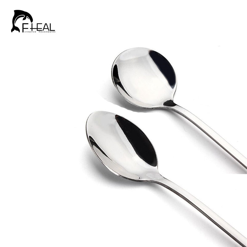 FHEAL High Quality Stainless Steel Long-handled Spoons 2 pcs Flatware for Dessert Coffee Ice Cream