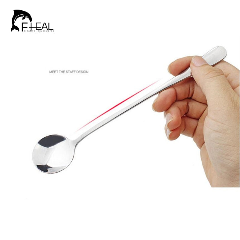 FHEAL High Quality Stainless Steel Long-handled Spoons 2 pcs Flatware for Dessert Coffee Ice Cream