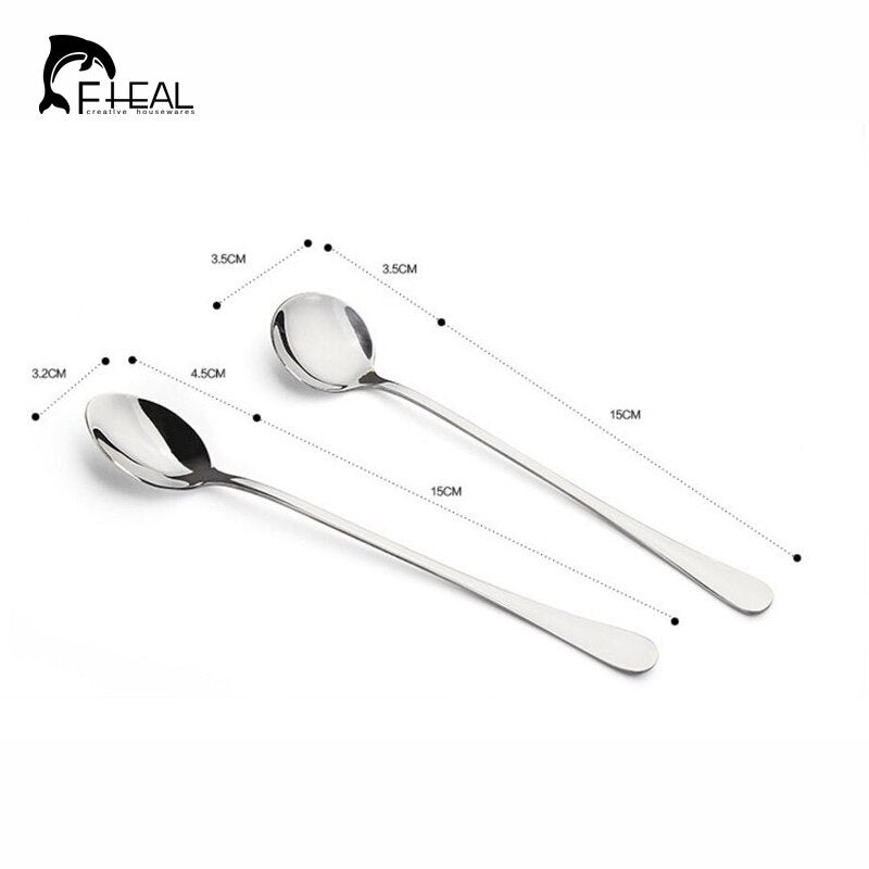 FHEAL High Quality Stainless Steel Long-handled Spoons 2 pcs Flatware for Dessert Coffee Ice Cream