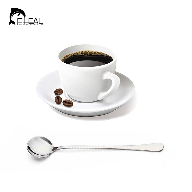 FHEAL High Quality Stainless Steel Long-handled Spoons 2 pcs Flatware for Dessert Coffee Ice Cream