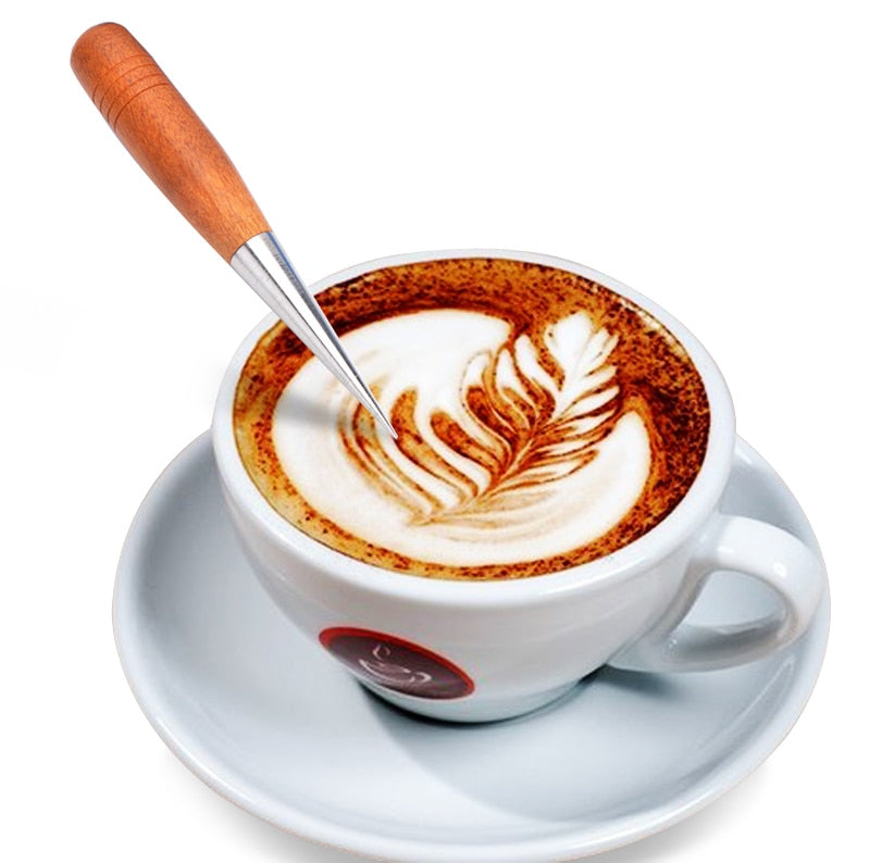 1pc Coffee espresso Latte Art Pen Stainless Steel Tool with wooden handle Milk foam