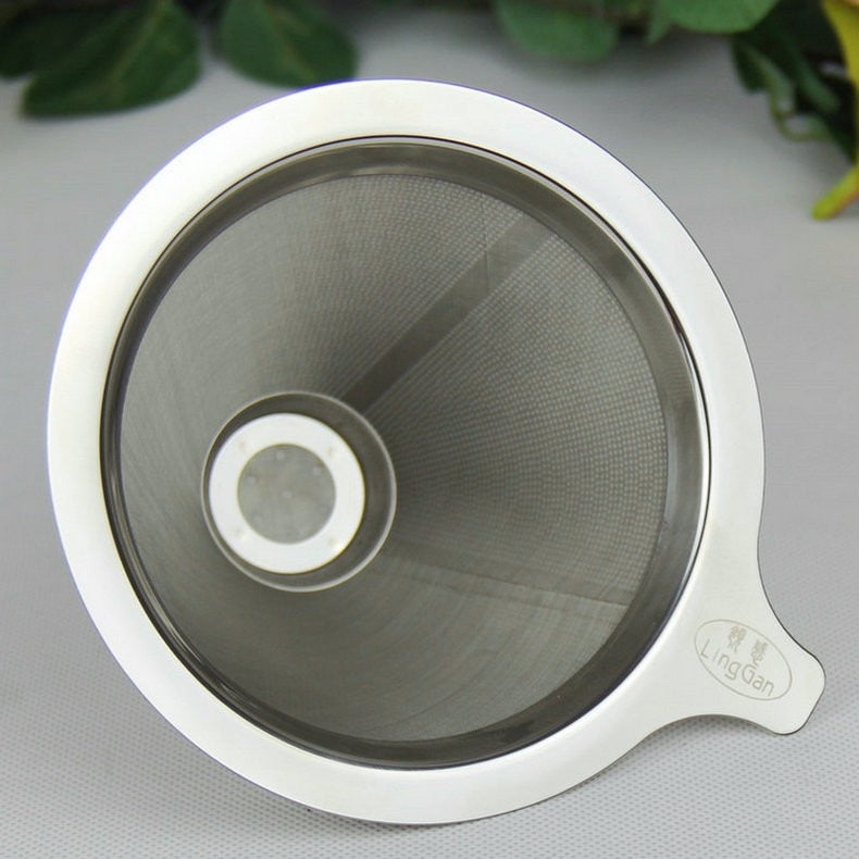 FeiC 1pc Double Layer Stainless Steel Drip Coffee Filter Reusable no paper filter for V60