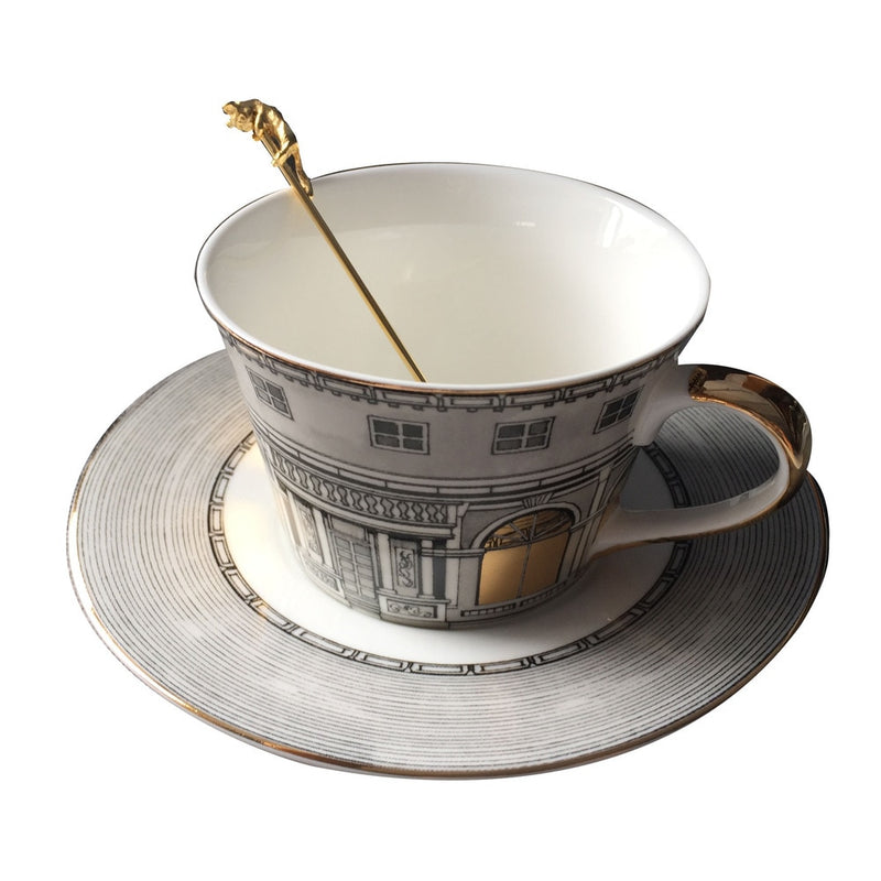 Fornasetti Tea Cup Nordic Bone Gold Window Retro Swan Castle Classic Wind Coffee Cup Home Decoration