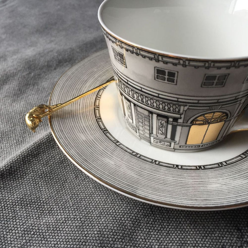 Fornasetti Tea Cup Nordic Bone Gold Window Retro Swan Castle Classic Wind Coffee Cup Home Decoration