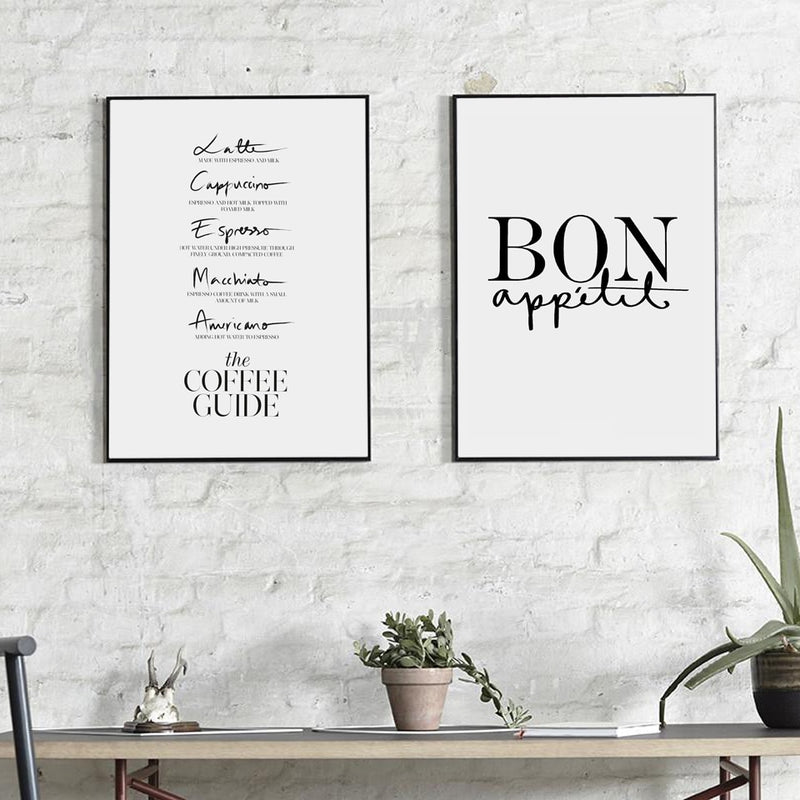 French Kitchen Art Decor Bon Appetite Posters and Prints Minimalism Coffee Guide Wall Pictures
