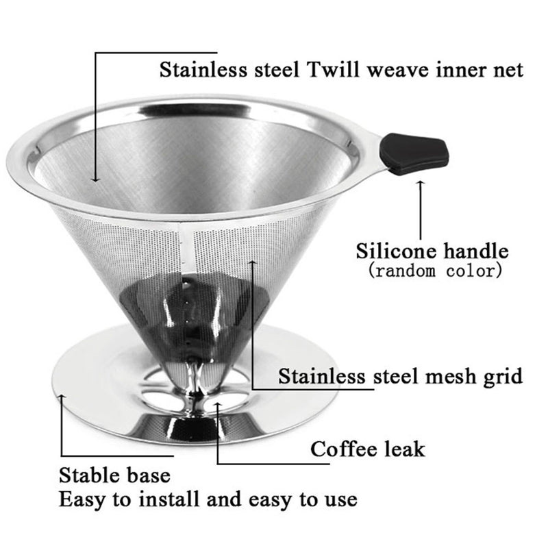 HIKUUI 3 Style Coffee Filters Double Layer Drip Reusable 304(18/8) Stainless Steel
