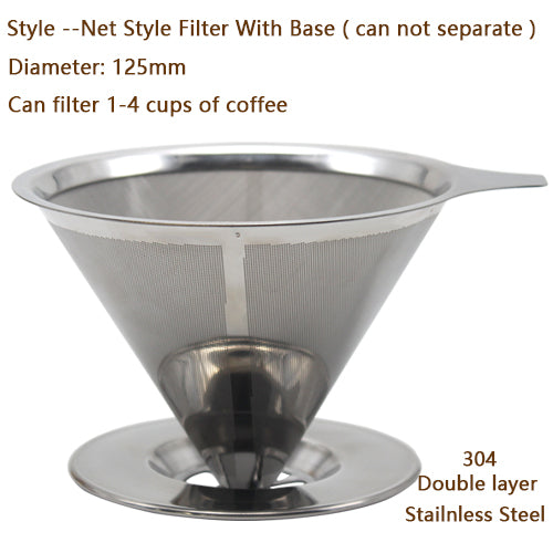 HIKUUI Stainless Steel Coffee Filter Dripper Reusable Base Double Mesh Base Coffee Leach Drip