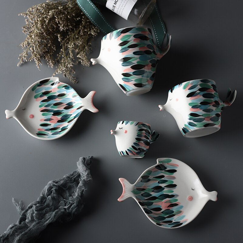 Handmade 3D Fish Shape Ceramic Cup And Saucer Coffee Cup Set Afternoon Black Tea Porcelain Teacup