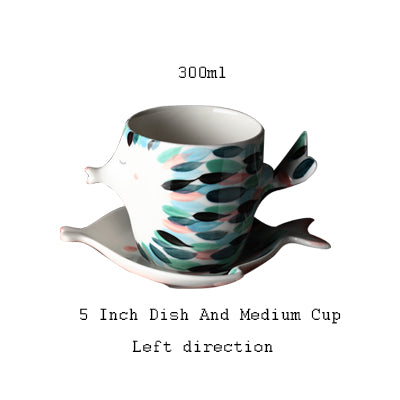 Handmade 3D Fish Shape Ceramic Cup And Saucer Coffee Cup Set Afternoon Black Tea Porcelain Teacup