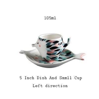 Handmade 3D Fish Shape Ceramic Cup And Saucer Coffee Cup Set Afternoon Black Tea Porcelain Teacup