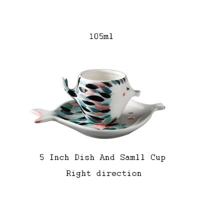 Handmade 3D Fish Shape Ceramic Cup And Saucer Coffee Cup Set Afternoon Black Tea Porcelain Teacup