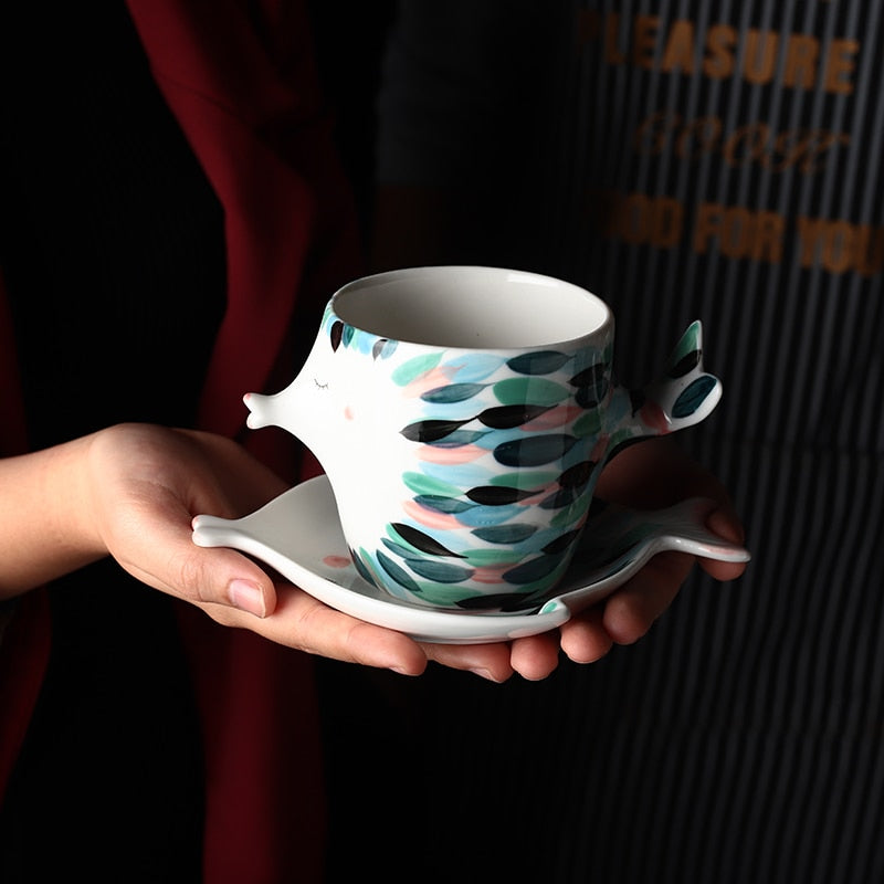 Handmade 3D Fish Shape Ceramic Cup And Saucer Coffee Cup Set Afternoon Black Tea Porcelain Teacup